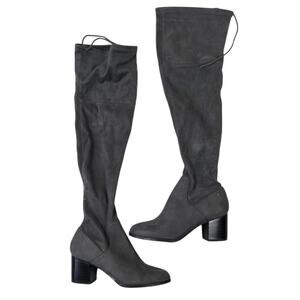 Aldo Over the Knee Heeled Boots Womens 7 Gray Faux Suede Block Heel Modern Boho